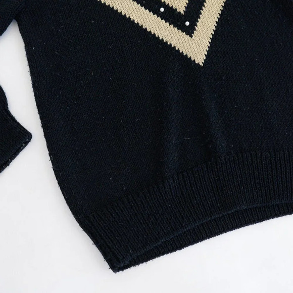 Braemar by Jeremy Scott Cream & Black w Pearls 7% Rabbit Hair Crewneck  Sweater - Picture 7 of 13